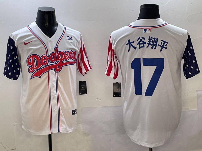 Men Los Angeles Dodgers 17 Ohtani White a generation of national flags Joint name 2025 Nike MLB Jersey style 3